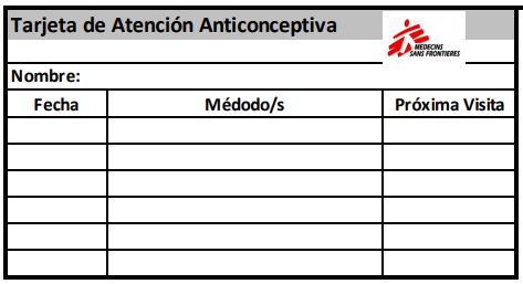 CARTE DE SOINS CONTRACEPTIFS PATIENT, esp.,A4 recto,8 cartes