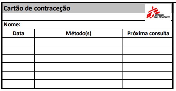 CONTRACEPTIVE CARE PATIENT CARD, Portug., A4 recto, 8 cards