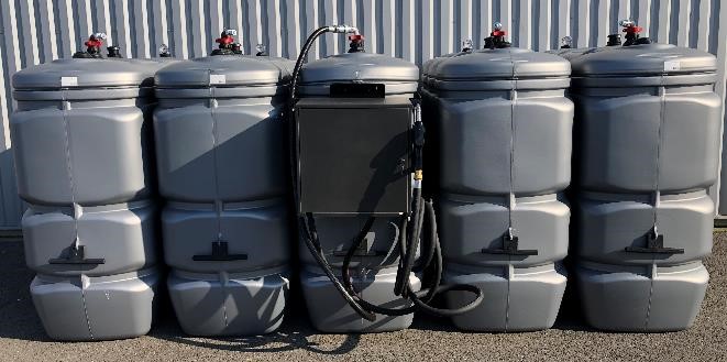 GASOIL TANK SET, 5x2000l, HDPE + pumping station 12V