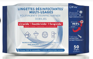 LINGETTES désinfectantes multi usage, pack de 100