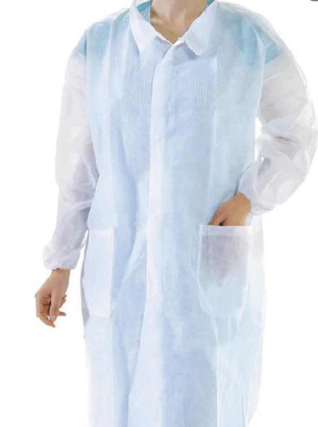 LABORATORY COAT, nonwoven, disposable, non sterile, L