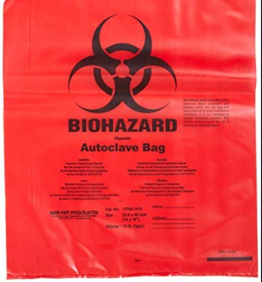 BAG, BIOHAZARD WASTE, autoclavable, red, 200x280mm