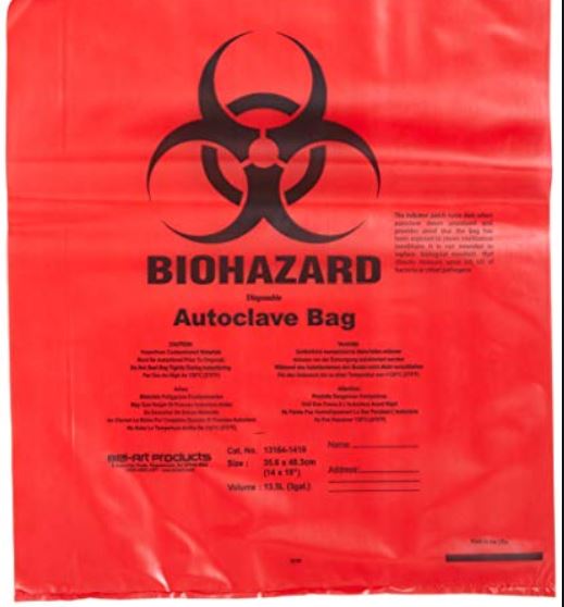 SAC POUBELLE DANGER BIOLOGIQUE, autocl., rouge, 200x280mm