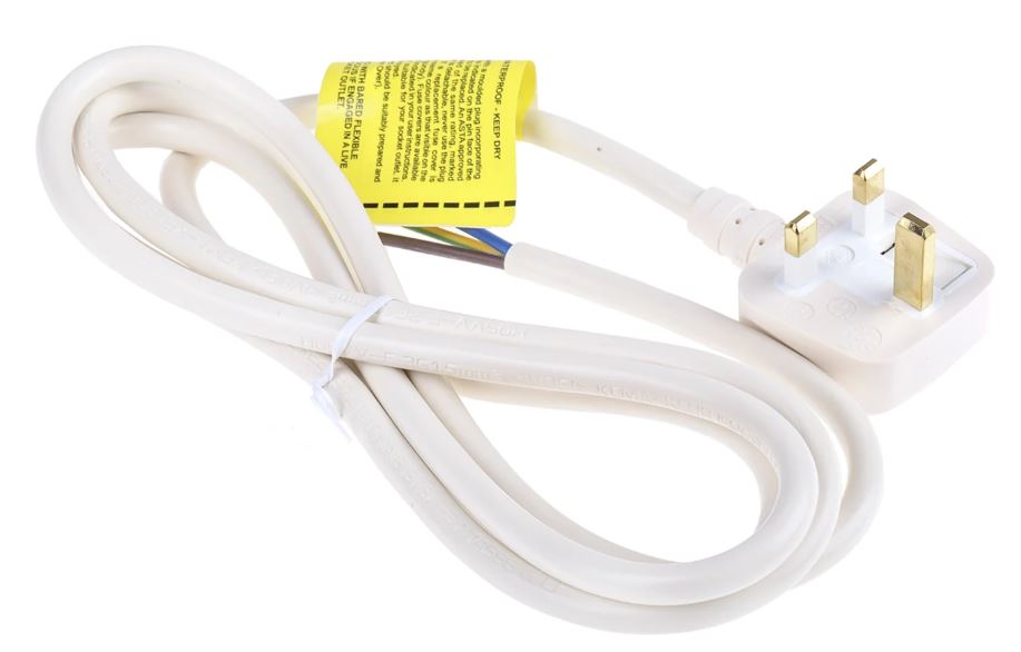 POWER CORD, 3G1.5²/2m, UK fused 13A plug male 1 side, white