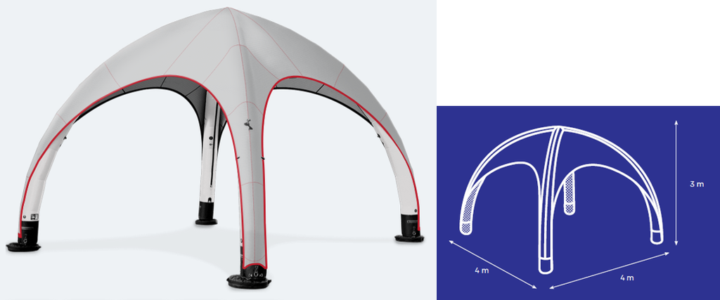 TENT dome, 16m², inflatable, double zip, grey, w/o wall+acc.