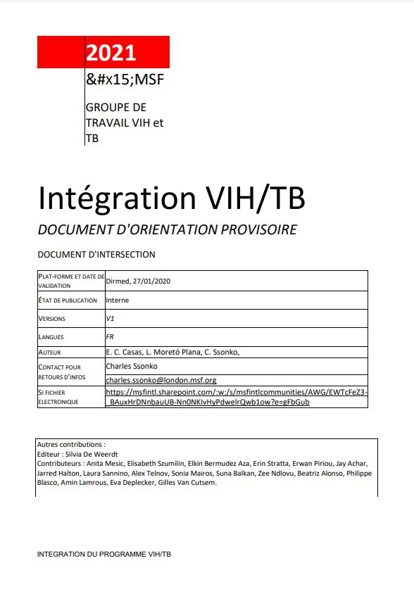 Intégration VIH/TB. Document d'orientation provisoire