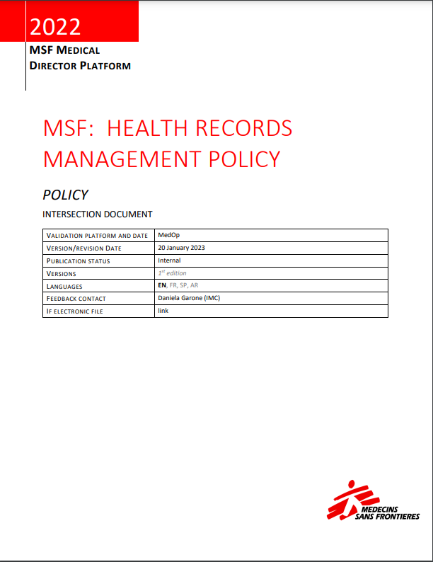 MSF Health Records Mangement Policy