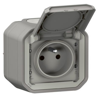 PRISE x1 (Plexo) 2P+T/16A, FR avec boîte IP55 gris