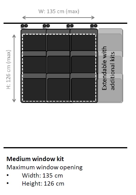 CURTAIN flexible, for medium window + installation material