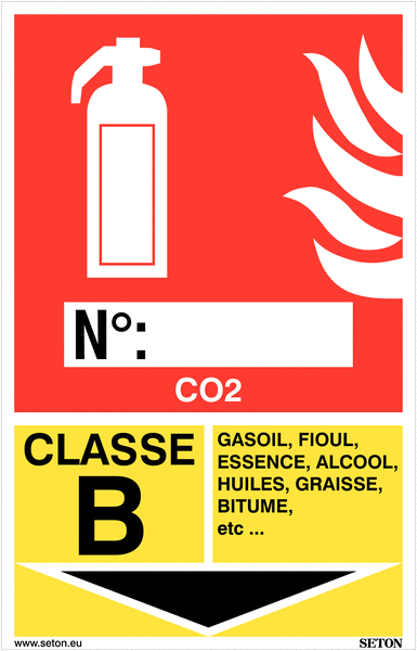 PICTOGRAMME extincteur CO2 classe B,25x16cm,plastique rigide