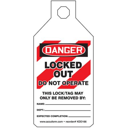 LOCK-OUT TAG, with printed safety message
