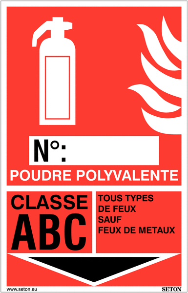 PICTOGRAM powder fire extinguisher, 250x160mm, rigid plastic