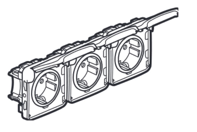 PRISE x3 (Plexo) 2P+T/16A,Schuko ss support horiz. IP55 gris