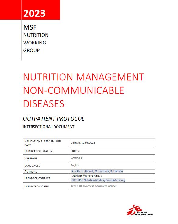 Nutrition management Non-Comm. Diseases. Outpatient protocol