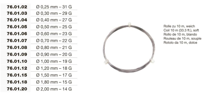 FIL OSSEUX ORTHOPEDIQUE, souple, rouleau 10m, 1mm 76-01-10