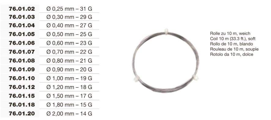 ORTHOPAEDIC BONE WIRE, soft, coil 10m, 1mm 76-01-10