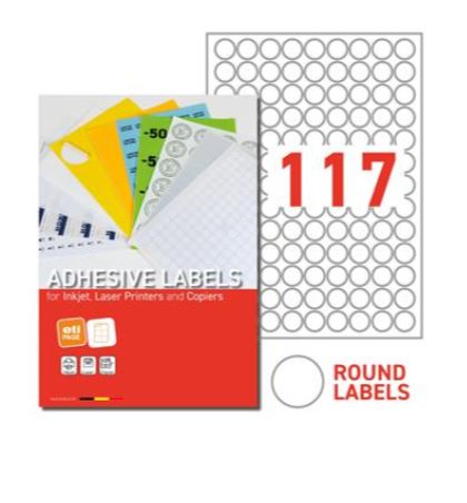 ADHESIVE LABEL 117pcs/A4, Ø 20mm, yellow, 100 sheet/ream