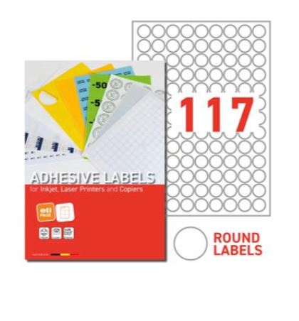 ETIQUETTE ADHESIVE 117pcs/A4, Ø 20mm, jaune, 100 feuil./rame