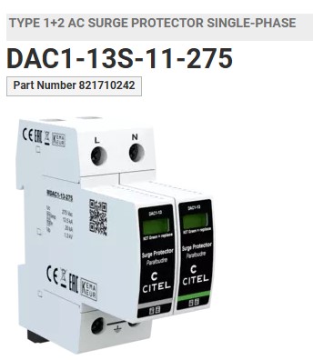 PARAFOUDRE/PARASURT. T 1+2 (Citel DAC1-13S-11-275) 1P+N,Vac