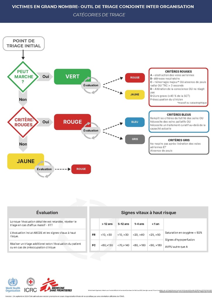 CARTE, TRIAGE AFFLUX MASSIF ALGORITHME, fran, A4 plastique