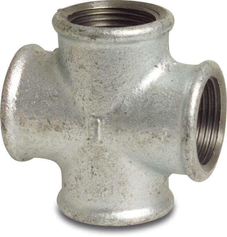 4-WAY CROSS COUPLING threaded, galvanised, ½", FxFxFxF