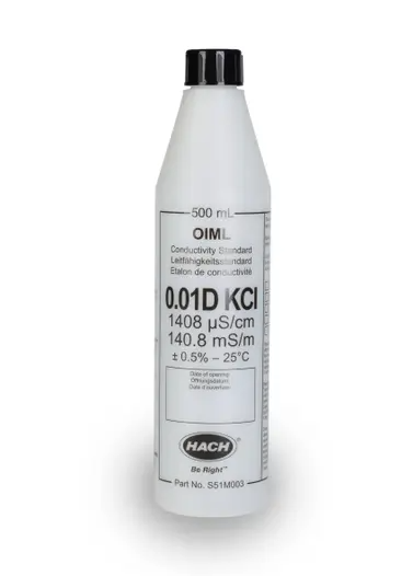 CONDUCTIVITY SOLUTION (Hach) 1408 µS/cm, KCl 0.01D, 500ml