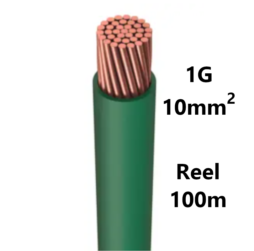 WIRE flexible, tinned copper, 10mm², green, reel of 100m