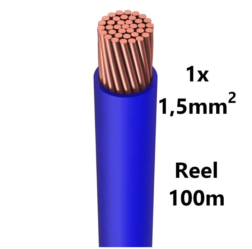FIL DE CABLAGE souple, étamé, 1,5mm², bleu, bobine 100m