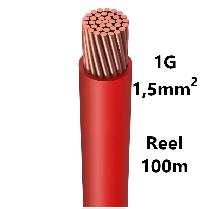 FIL DE CABLAGE souple, étamé, 1.5mm², rouge, bobine 100m