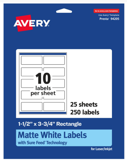 ETIQUETTE ADHESIVE 10pcs/A4,±100x50mm,blanc,25 feuilles/rame