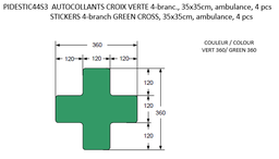 [PIDESTIC44S3] AUTOCOLLANTS CROIX VERTE 4-branc., 35x35cm, ambulance, 4 pcs