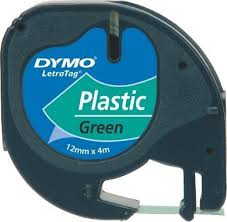 [AOFFLABEDLT1G] (Dymo LetraTag) RUBAN (91204) plast., 12mmx4m, vert, roul.