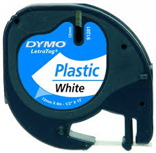 [AOFFLABEDLT1W] (Dymo LetraTag) RUBAN (91201) plast., 12mmx4m, blanc, roul.