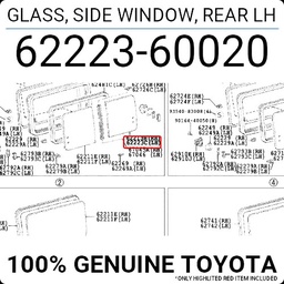 [YTOY62223-60020] GLASS SIDE WINDOW REAR LH HZJ78