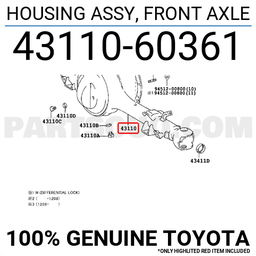 [YTOY43110-60361] HOUSING ASSY differentiel axle, LHD, HZJ7# MK2