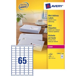 [ASTALABE465W] ADHESIVE LABEL 65pcs/A4, ±38x21mm, white, sheet