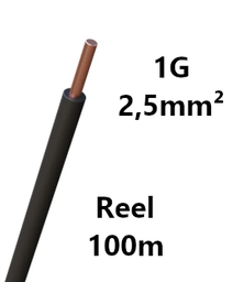 [PELECABW02RB1] FIL DE CABLAGE rigide, cuivre, 2,5mm², noir, bobine 100m