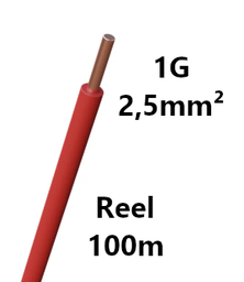[PELECABW02RR1] WIRE rigid, copper, 2.5mm², red, reel of 100m