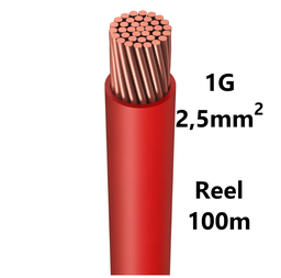 [PELECABW02FR1] WIRE flexible, tinned copper, 2.5mm², red, reel of 100m