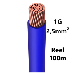 [PELECABW02FL1] WIRE flexible, tinned copper, 2.5mm², blue, reel of 100m