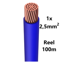 [PELECABW02FL1] WIRE flexible, tinned copper, 2.5mm², blue, reel of 100m