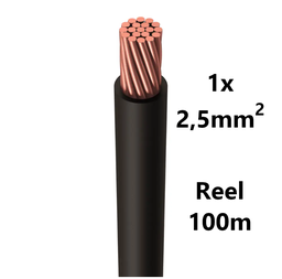 [PELECABW02FB1] WIRE flexible, tinned copper, 2.5mm², black, reel of 100m