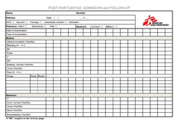 [SMSTCARO05E] FICHE ADMISSION & SUIVI POST-PARTUM, anglais, A4 r/v