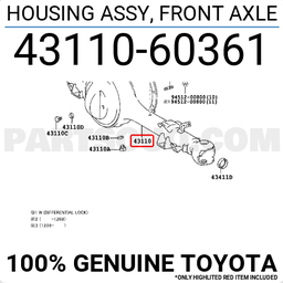 [YTOY43110-60363] HOUSING ASSEMBLY differential axle, LHD, HZJ7# MK2