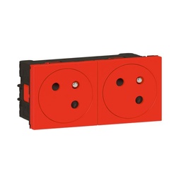 [PELETERMM2FSR] PRISE x2 (Mosaic) 2P+E/16A, type E/FR, avec vis, IP41, rouge