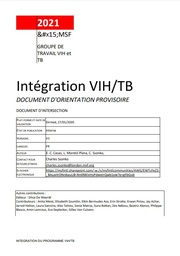 [L007TUBM08F-P] Intégration VIH/TB. Document d'orientation provisoire