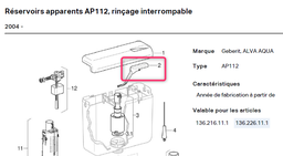 [CWATPLUMFGP] POIGNEE POUSSOIR (GEBERIT 238.064.11.1) resev. AP112 blanc