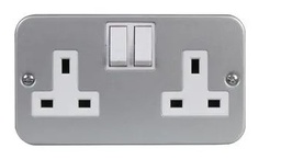 [PELETERM0GSS2] 2-GANG SWITCHED SOCKET, 13A, 240V, metal, UK, for indoor