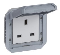 [PELETERMQ1U05] PRISE x1 (Plexo) 2P+T/13A UK ss support horiz. IP55 gris