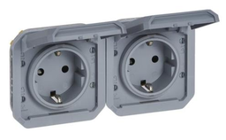 [PELETERMQ2G05] PRISE x2 (Plexo) 2P+T/16A Schuko ss support horiz. IP55 gris